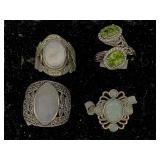 4 Sterling Silver Rings W/gemstones, Tw 27.1g,