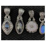 4 Sterling Silver Pendants W/gemstones, Tw 39g, Sz
