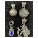 4 Sterling Silver Pendants W/gemstones, Tw 42.3g,
