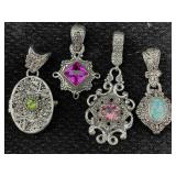 4 Sterling Silver Pendants W/gemstones, Tw 48.6g,