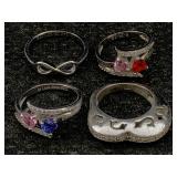 4 Sterling Silver Rings, Tw 16.3g, Sz 6, 7, 8 Etc