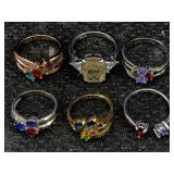6 Sterling Silver Rings, Tw 22.1g, Sz 6, 8, 9 Etc
