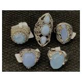 5 Sterling Silver Rings W/gemstones, Tw 43.6g, Sz