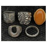 5 Sterling Silver Rings W/gemstone, Tw 49.2g, Sz