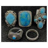 5 Sterling Silver Rings W/gemstones, Tw 45g, Sz