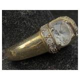 14k Gold Ring W/cz Stones, Tw 4.6g, Sz 8