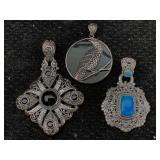3 Sterling Silver Pendants W/gemstones, Tw 41.5g,