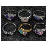 6 Sterling Silver Rings, Tw 17.7g, Sz 6.5, 7, 8.5