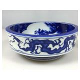 Antique Asian Blue & White Porcelain Bowl 10in x