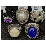 5 Sterling Silver Rings W/gemstones, Tw 50.3g, Sz