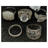5 Sterling Silver Rings W/gemstones, Tw 34.5g, Sz