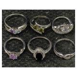 6 Sterling Silver Rings, Tw 18.9g, Sz 5, 8, 6 Etc