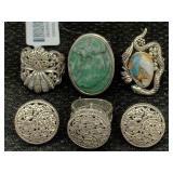 4 Sterling Silver Rings & Earrings, Tw 60.5g, Sz