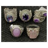 5 Sterling Silver Rings W/gemstones, Tw 41.7g, Sz