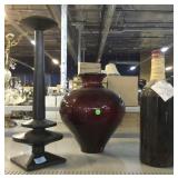 Large Red Vase, Wood Candle Holder, and Kitchen