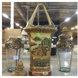 Japanese royal Satsuma style Basket Vase and 2