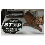 Raiders Fan Sign, Hand Carved Wooden Book Stand,