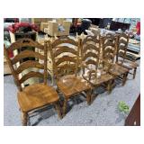 Set 5 Oak Dining Chairs - 1 Captain Chair