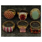 6 Sterling Silver Vermeil Rings, Tw 42.5g, Sz 8