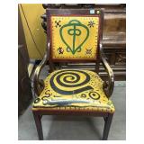 Handpainted Akan Adinkra Symbol Wooden Arm Chair