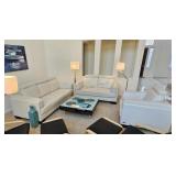3pc High End Cream Leather Sofa and Loveseats Set