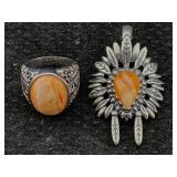 Sterling Silver Ring & Pendant Set, Tw 22.6g, Sz