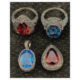 2 Sterling Silver Rings & Pendants Set, Tw 26g, Sz