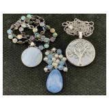 3 Gemstone Necklaces W/some Sterling On Pendant &