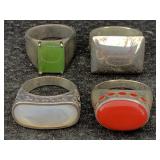 4 Sterling Silver Rings W/gemstones, Tw 39.4g, Sz