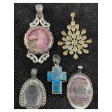 5 Sterling Silver Pendants W/gemstones, Tw 62.8g,