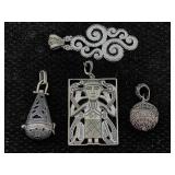 4 Sterling Silver Pendants, Tw 52.5g, Sz 2in Tall,
