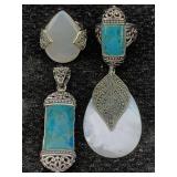 2 Sterling Silver Rings & Pendants Set, Tw 30g, Sz