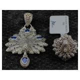 Sterling Silver Peacock Pendant & Ring, Tw 24.4g,