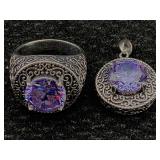 Sterling Silver Ring & Pendant Set, Tw 17.9g, Sz 7