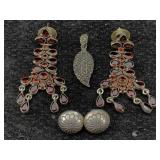 Sterling Silver Earrings & Pendant, Tw 28g, Sz 2in
