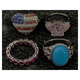 4 Sterling Silver Rings W/gemstone, Tw 19.4g, Sz 7