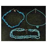 3 Sterling Silver Calsp Necklaces W/turquoises, Tw