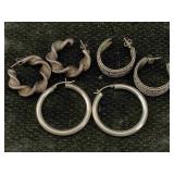3 Sterling Silver Earrings, Tw 36.2g, Sz 1ï¿½in Diam