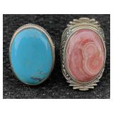 2 Sterling Silver Rings W/gemstone, Tw 35.4g, Sz 8