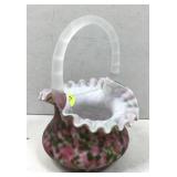 Fenton Vasa Murrhina Art Glass Badket 8in H