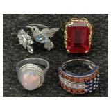 4 Sterling Silver Rings W/gemstones, Tw 25.5g, Sz