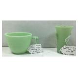 Vtg Jadeite Glass Art Deco Fire King Vase &