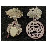 2 Sterling Silver Pendants W/necklaces, Tw 25.7g,