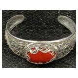 Sterling Silver Cuff Bracelet W/gemstone, Tw 40.3g