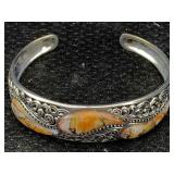 Sterling Silver Cuff Bracelet W/gemstone, Tw 32g,