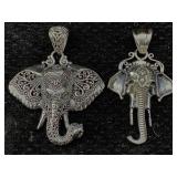2 Sterling Silver Elephant Pendants, Tw 28.2g, Sz