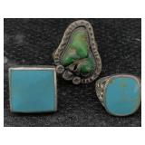 3 Sterling Silver Rings W/gemstones, Tw 39.5g, Sz