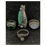 4 Sterling Silver Rings W/gemstones, Tw 33.4g, Sz