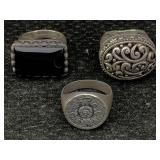 3 Sterling Silver Rings W/gemstone, Tw 35.7g, Sz 7