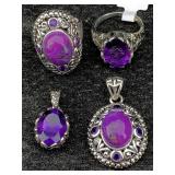 2 Sterling Silver Rings & Pendants Set, Tw 26g, Sz